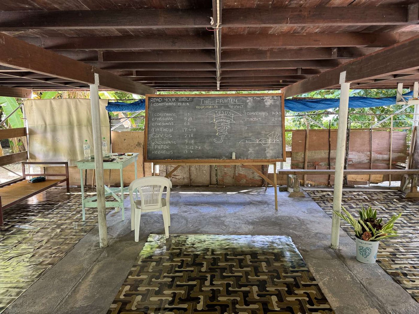 Blackboard lesson on the family prepared for teaching